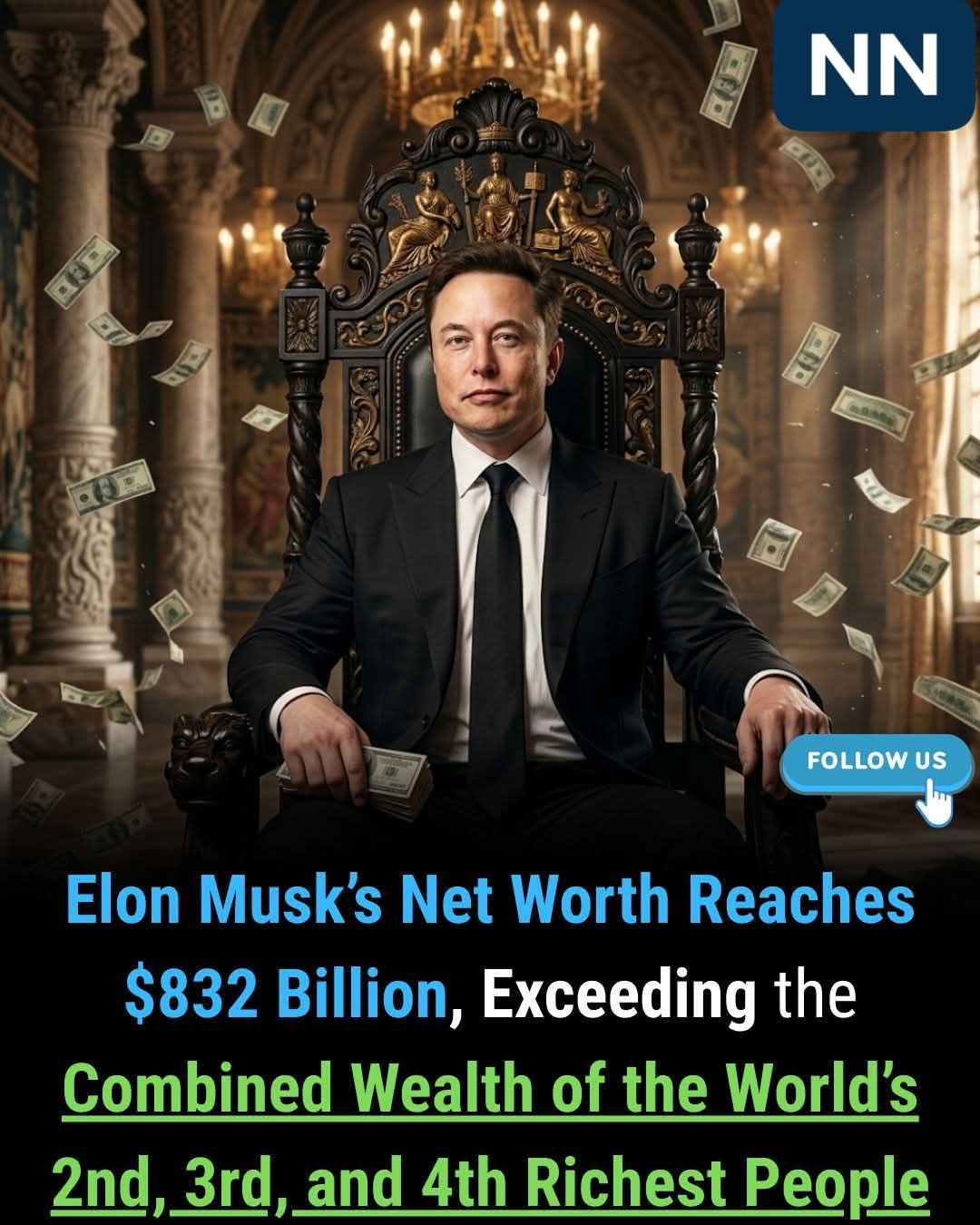 Elon Musk’s Wealth Explosion: $832 Billion Net Worth, Set to Become World’s First Trillionaire?