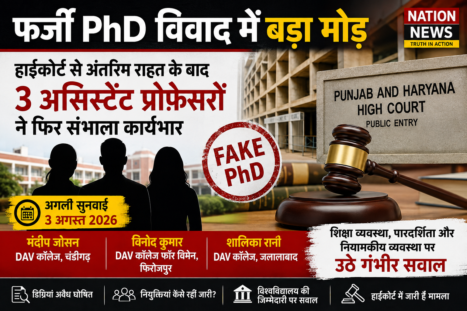 फर्जी PhD विवाद में बड़ा मोड़: हाईकोर्ट से अंतरिम राहत के बाद 3 असिस्टेंट प्रोफेसरों ने फिर संभाला कार्यभार, 3 अगस्त को होगी अगली सुनवाई